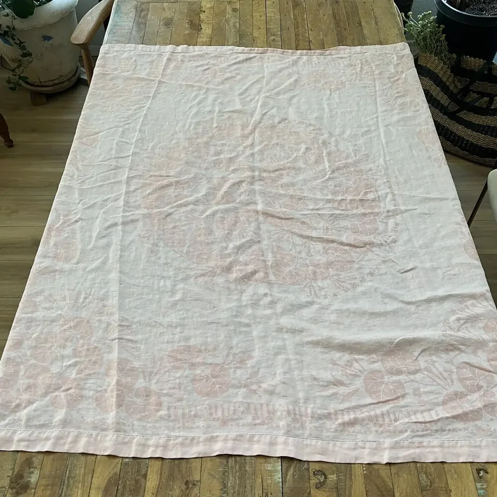 Vintage Linen Tablecloth Light Pink Persian Style Reversible 54